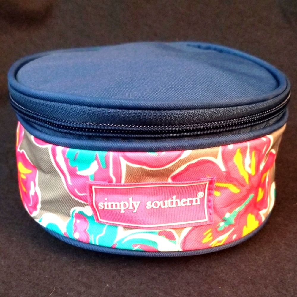 Simply Southern Pink and Blue Floral Round Zippered Jewelry Case
